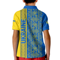 Ukrainian Flag Colors Kid Polo Shirt with Trident Crest and Traditional Folk Pattern