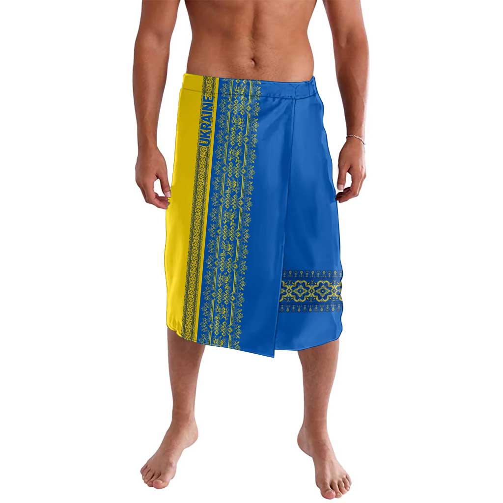 Ukrainian Flag Colors Lavalava with Trident Crest and Traditional Folk Pattern