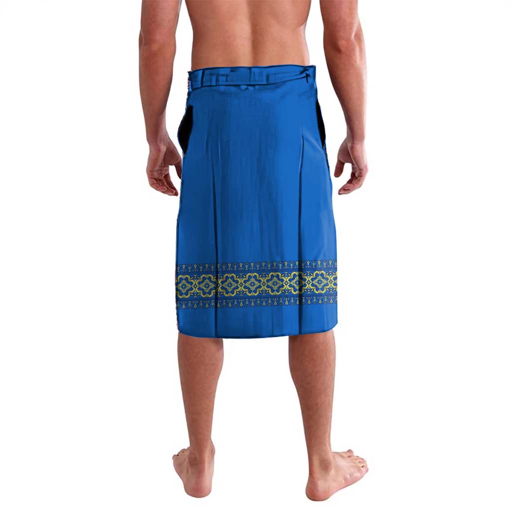 Ukrainian Flag Colors Lavalava with Trident Crest and Traditional Folk Pattern