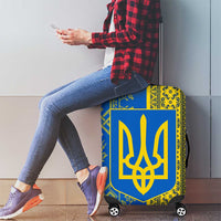 Ukrainian Flag Colors Luggage Cover with Trident Crest and Traditional Folk Pattern