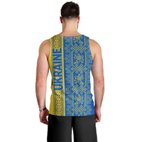 Ukrainian Flag Colors Men Tank Top with Trident Crest and Traditional Folk Pattern