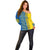 Ukrainian Flag Colors Off Shoulder Sweater with Trident Crest and Traditional Folk Pattern