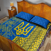 Ukrainian Flag Colors Quilt Bed Set with Trident Crest and Traditional Folk Pattern