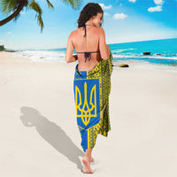 Ukrainian Flag Colors Sarong with Trident Crest and Traditional Folk Pattern