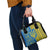 Ukrainian Flag Colors Shoulder Handbag with Trident Crest and Traditional Folk Pattern