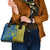 Ukrainian Flag Colors Shoulder Handbag with Trident Crest and Traditional Folk Pattern