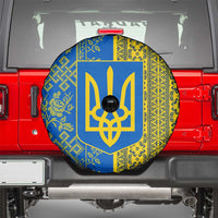 Ukrainian Flag Colors Spare Tire Cover with Trident Crest and Traditional Folk Pattern