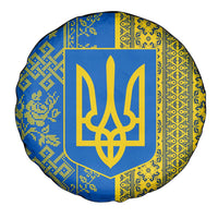 Ukrainian Flag Colors Spare Tire Cover with Trident Crest and Traditional Folk Pattern