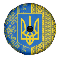 Ukrainian Flag Colors Spare Tire Cover with Trident Crest and Traditional Folk Pattern