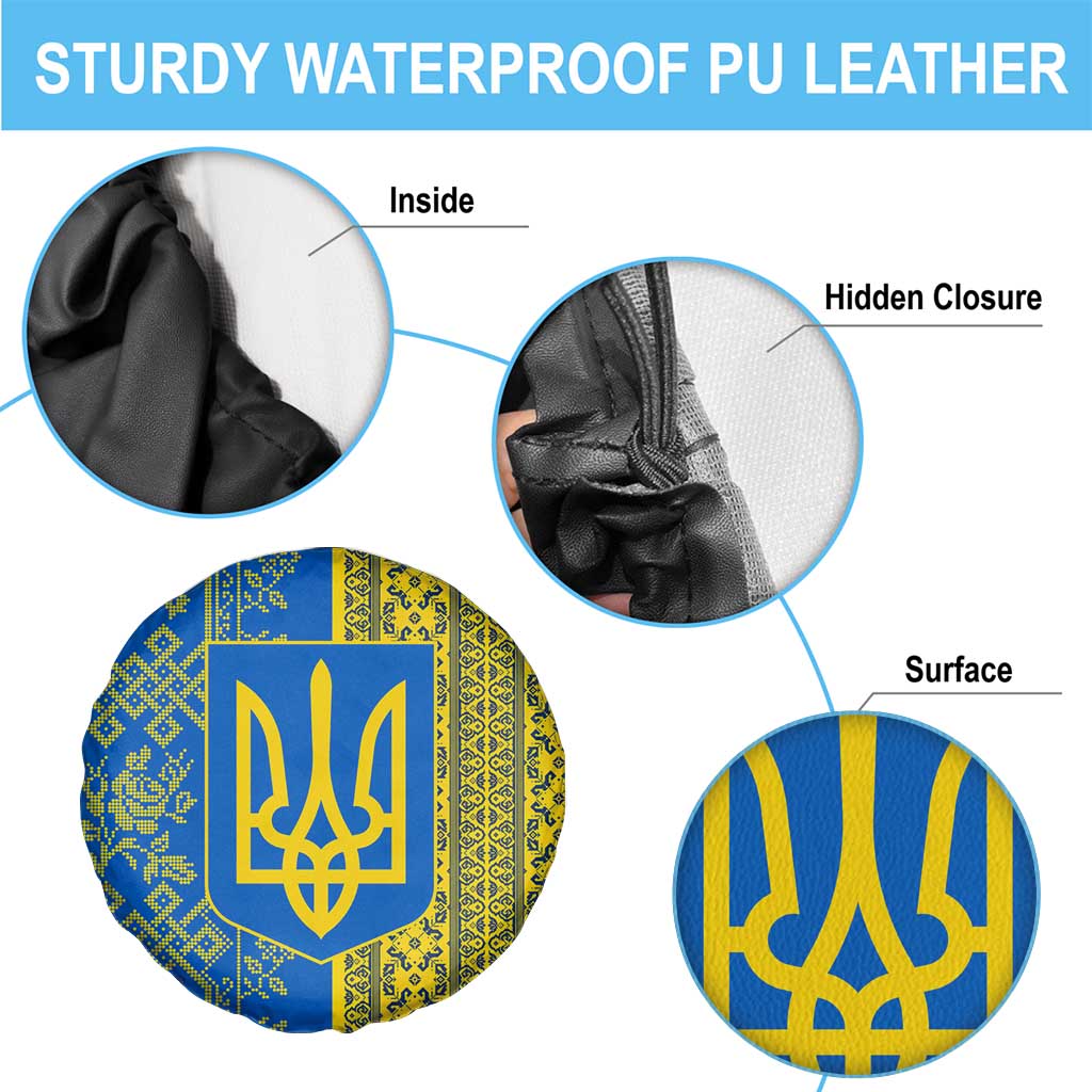 Ukrainian Flag Colors Spare Tire Cover with Trident Crest and Traditional Folk Pattern