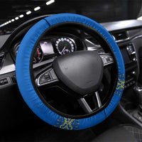 Ukrainian Flag Colors Steering Wheel Cover with Trident Crest and Traditional Folk Pattern