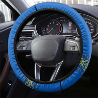 Ukrainian Flag Colors Steering Wheel Cover with Trident Crest and Traditional Folk Pattern