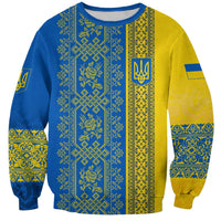 Ukrainian Flag Colors Sweatshirt with Trident Crest and Traditional Folk Pattern