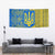 Ukrainian Flag Colors Tapestry with Trident Crest and Traditional Folk Pattern