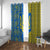 Ukrainian Flag Colors Window Curtain with Trident Crest and Traditional Folk Pattern