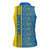 Ukrainian Flag Colors Women Sleeveless Polo Shirt with Trident Crest and Traditional Folk Pattern
