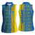 Ukrainian Flag Colors Women Sleeveless Polo Shirt with Trident Crest and Traditional Folk Pattern
