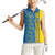 Ukrainian Flag Colors Women Sleeveless Polo Shirt with Trident Crest and Traditional Folk Pattern