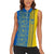 Ukrainian Flag Colors Women Sleeveless Polo Shirt with Trident Crest and Traditional Folk Pattern