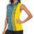 Ukrainian Flag Colors Women Sleeveless Polo Shirt with Trident Crest and Traditional Folk Pattern