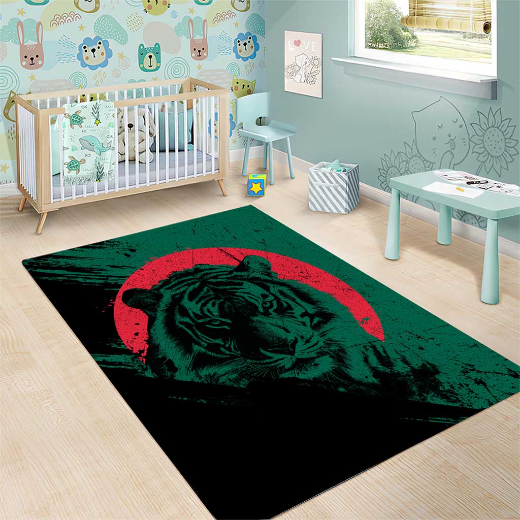 Bangladesh Bengal Tiger Area Rug with National Flag and Emblem Design