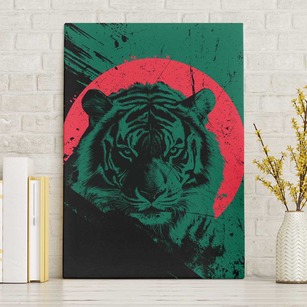 Bangladesh Bengal Tiger Canvas Wall Art with National Flag and Emblem Design