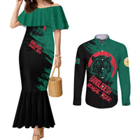 Bangladesh Bengal Tiger Couples Matching Mermaid Dress and Long Sleeve Button Shirt with National Flag and Emblem Design