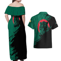 Bangladesh Bengal Tiger Couples Matching Off Shoulder Maxi Dress and Hawaiian Shirt with National Flag and Emblem Design