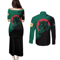 Bangladesh Bengal Tiger Couples Matching Puletasi and Long Sleeve Button Shirt with National Flag and Emblem Design