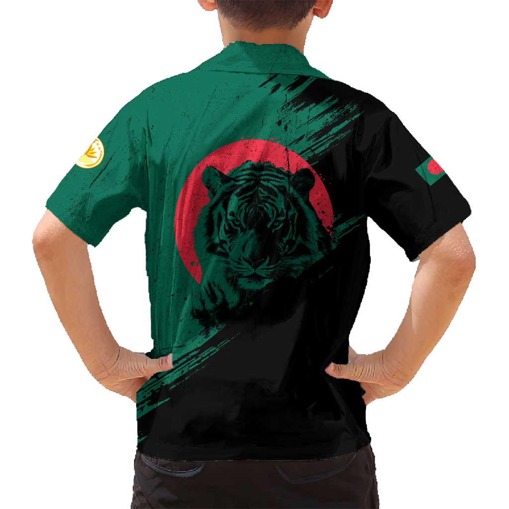 Bangladesh Bengal Tiger Family Matching Off Shoulder Maxi Dress and Hawaiian Shirt with National Flag and Emblem Design