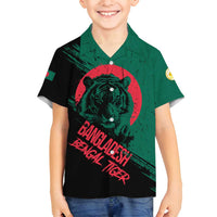 Bangladesh Bengal Tiger Family Matching Off Shoulder Maxi Dress and Hawaiian Shirt with National Flag and Emblem Design