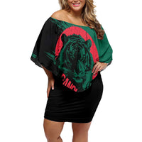 Bangladesh Bengal Tiger Family Matching Off Shoulder Short Dress and Hawaiian Shirt with National Flag and Emblem Design