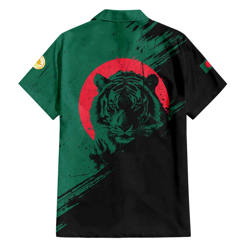 Bangladesh Bengal Tiger Family Matching Short Sleeve Bodycon Dress and Hawaiian Shirt with National Flag and Emblem Design