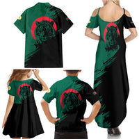 Bangladesh Bengal Tiger Family Matching Summer Maxi Dress and Hawaiian Shirt with National Flag and Emblem Design