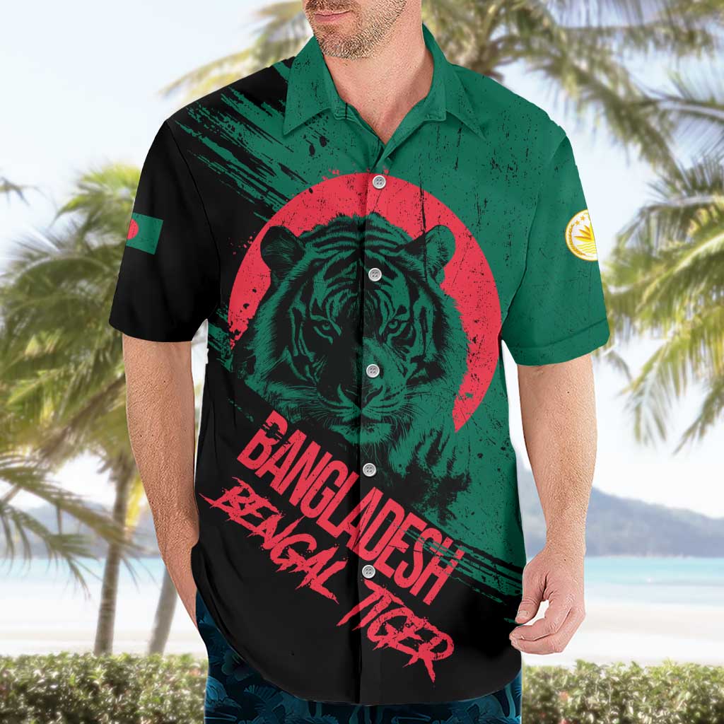 Bangladesh Bengal Tiger Hawaiian Shirt with National Flag and Emblem Design