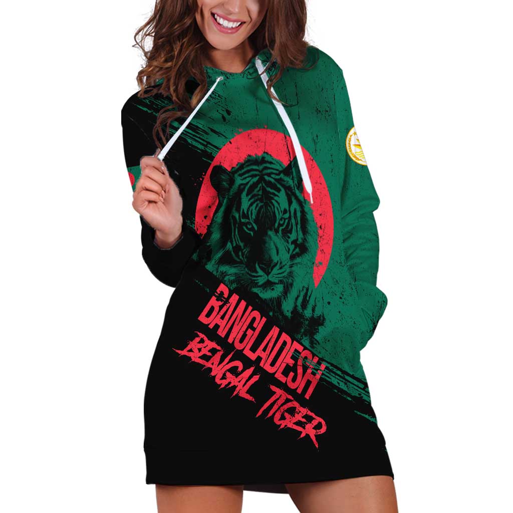 Bangladesh Bengal Tiger Hoodie Dress with National Flag and Emblem Design