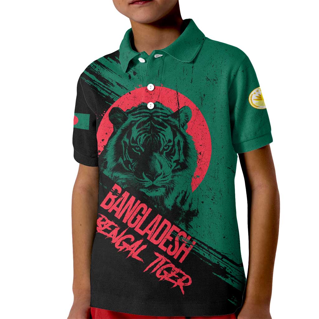 Bangladesh Bengal Tiger Kid Polo Shirt with National Flag and Emblem Design