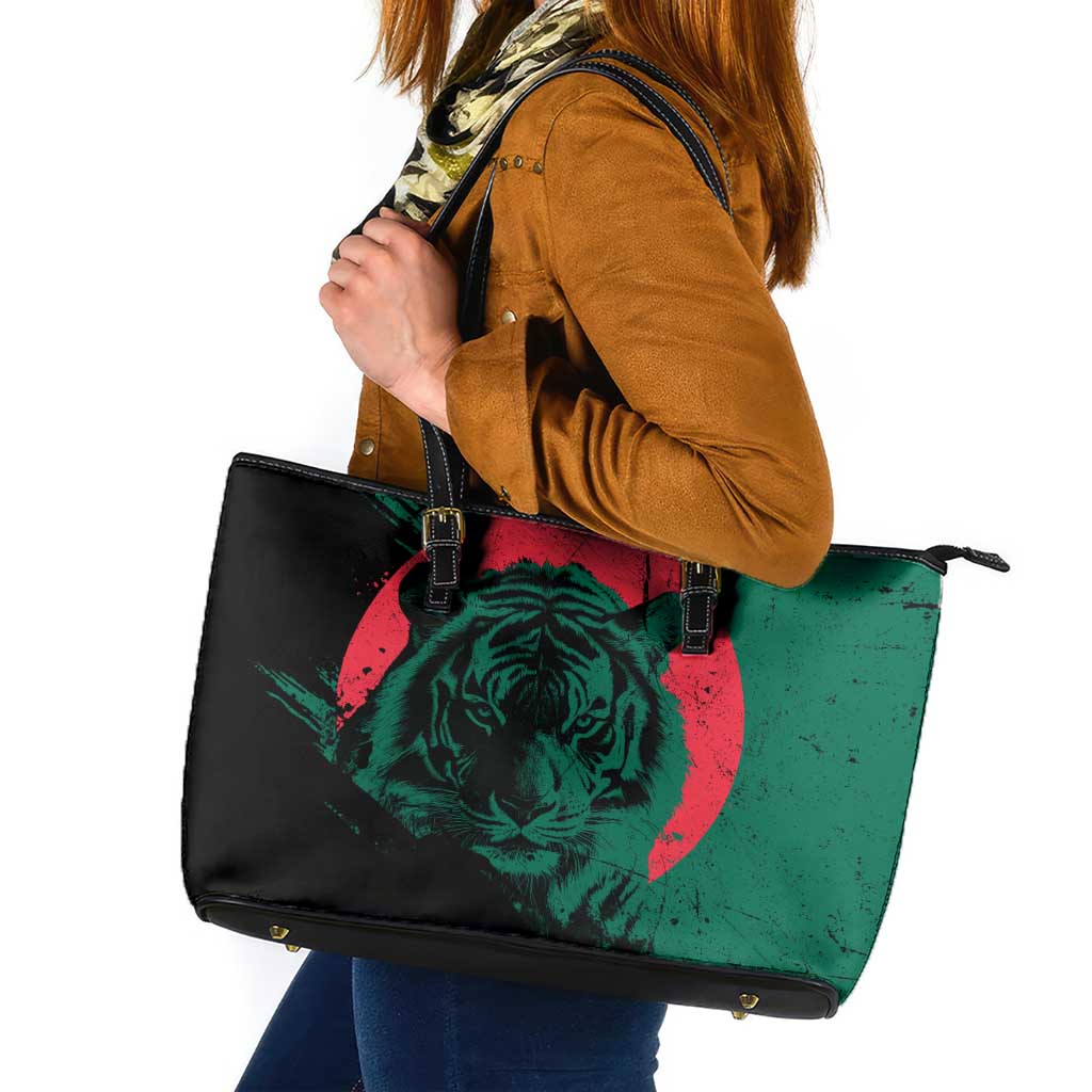 Bangladesh Bengal Tiger Leather Tote Bag with National Flag and Emblem Design