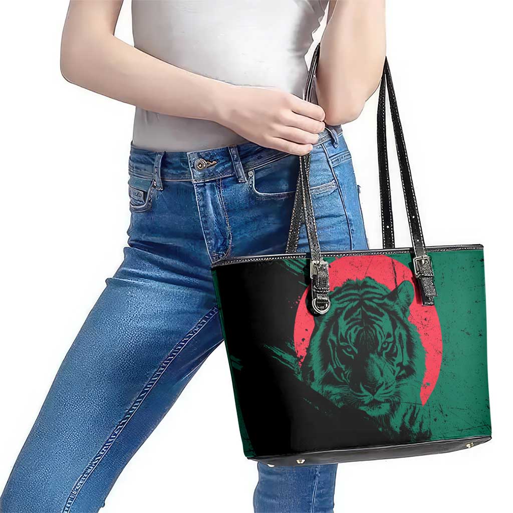 Bangladesh Bengal Tiger Leather Tote Bag with National Flag and Emblem Design