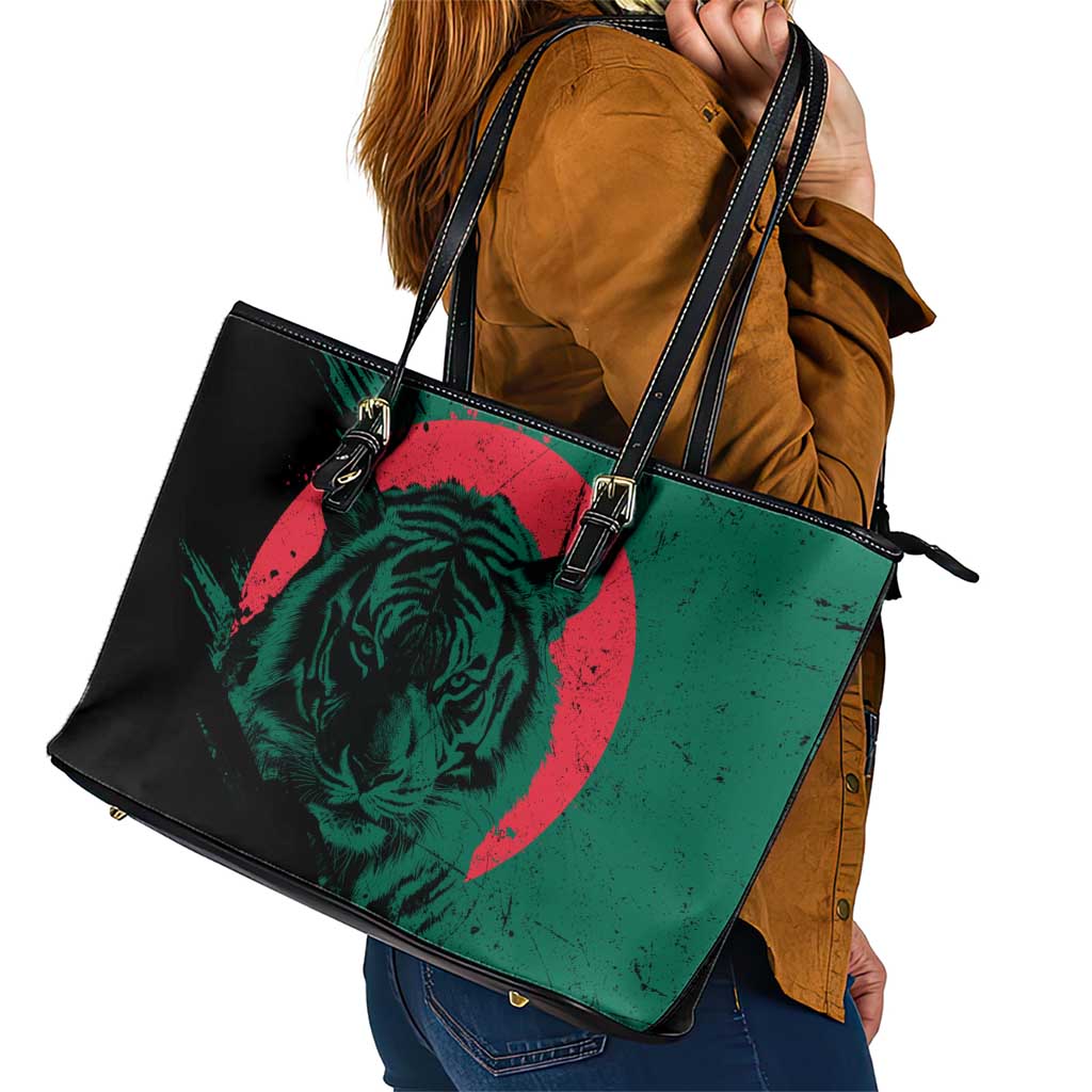 Bangladesh Bengal Tiger Leather Tote Bag with National Flag and Emblem Design