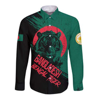Bangladesh Bengal Tiger Long Sleeve Button Shirt with National Flag and Emblem Design
