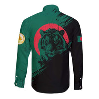 Bangladesh Bengal Tiger Long Sleeve Button Shirt with National Flag and Emblem Design