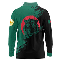 Bangladesh Bengal Tiger Long Sleeve Polo Shirt with National Flag and Emblem Design