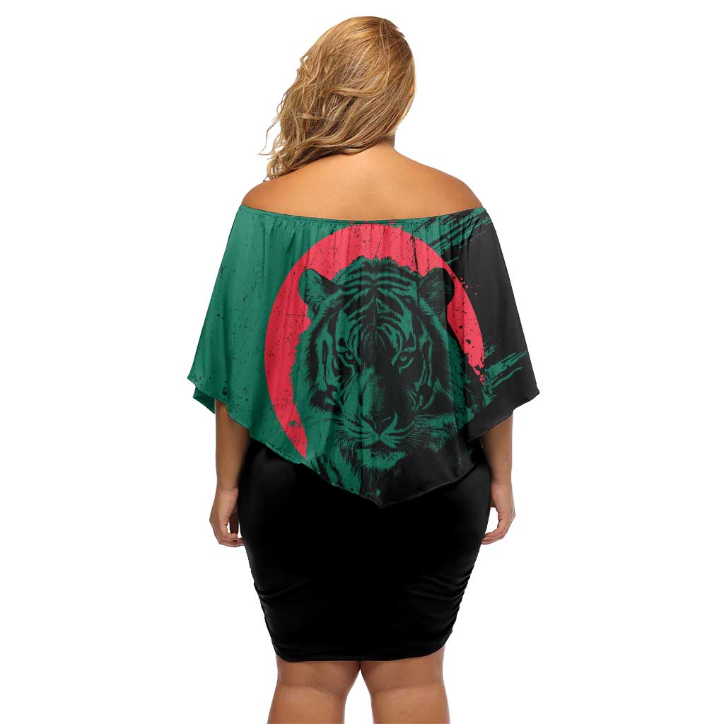 Bangladesh Bengal Tiger Off Shoulder Short Dress with National Flag and Emblem Design
