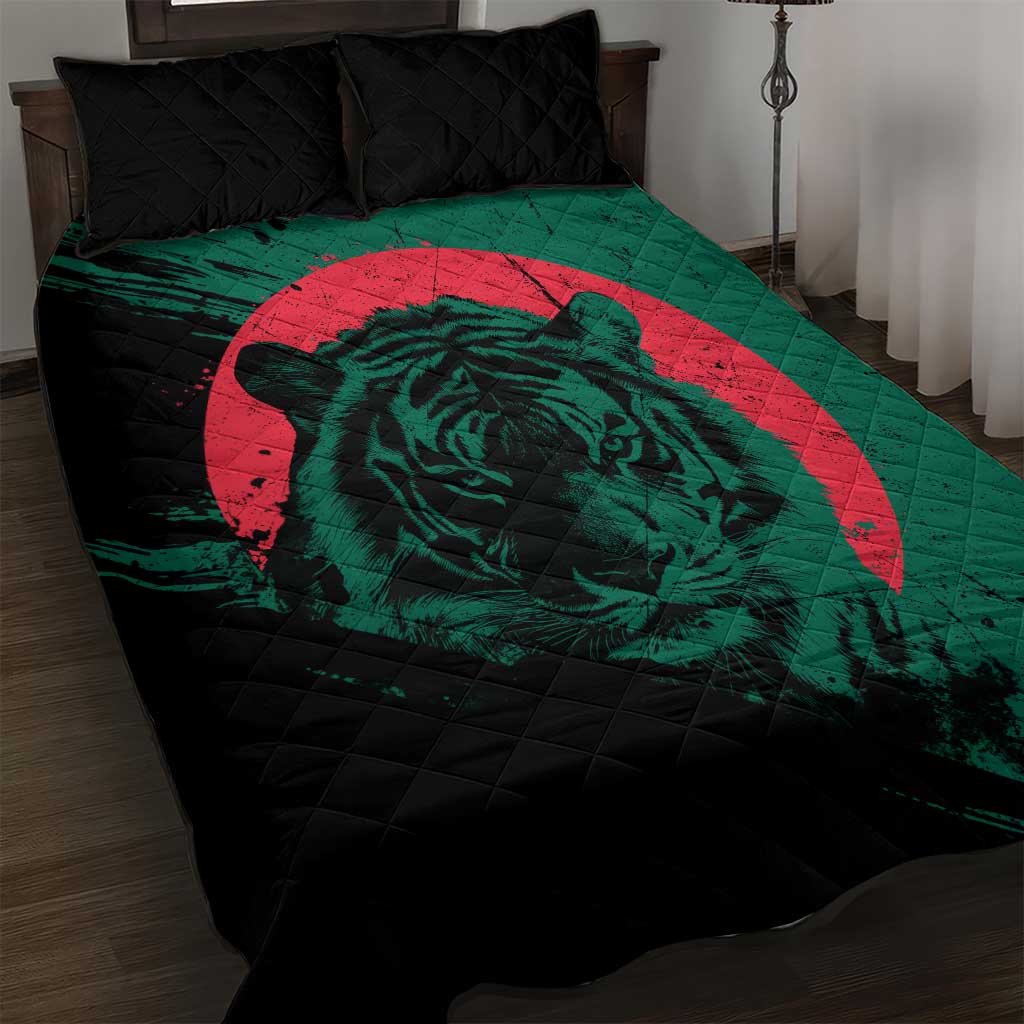 Bangladesh Bengal Tiger Quilt Bed Set with National Flag and Emblem Design