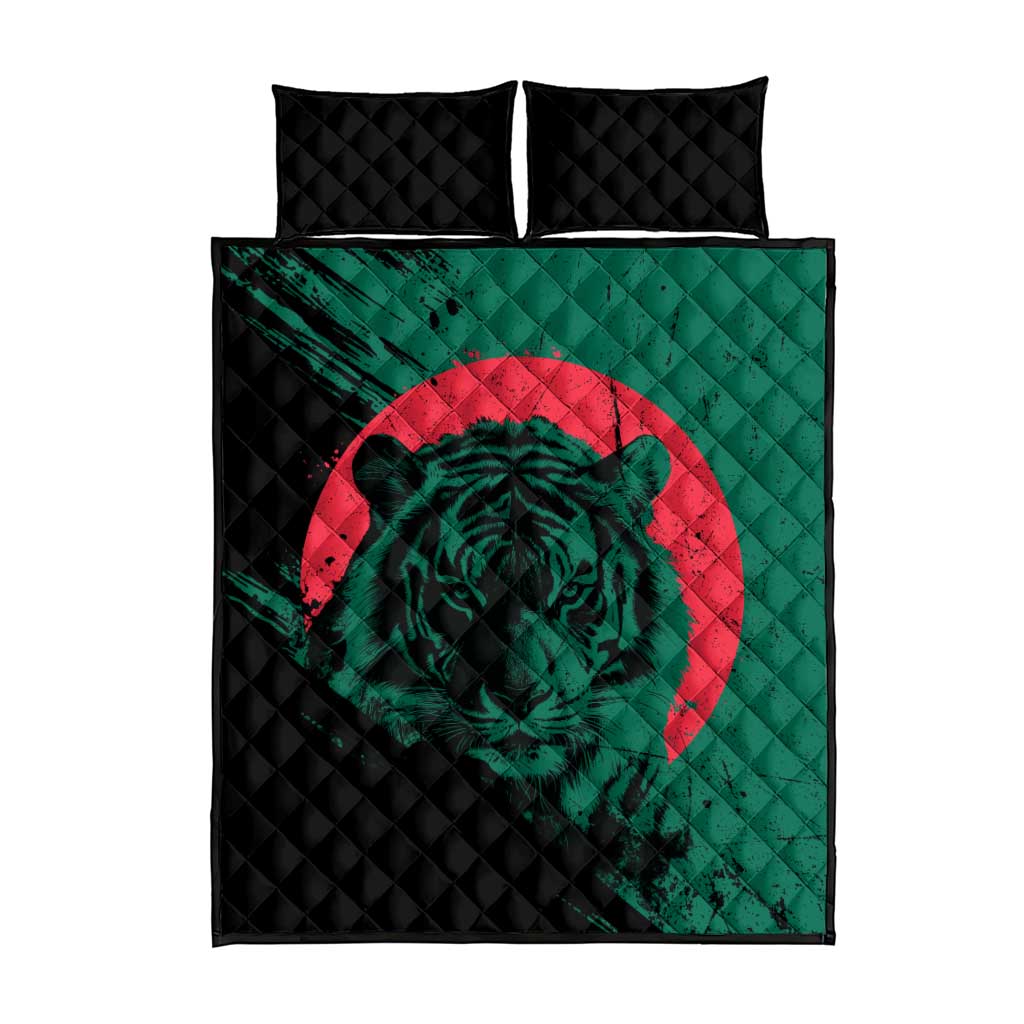 Bangladesh Bengal Tiger Quilt Bed Set with National Flag and Emblem Design
