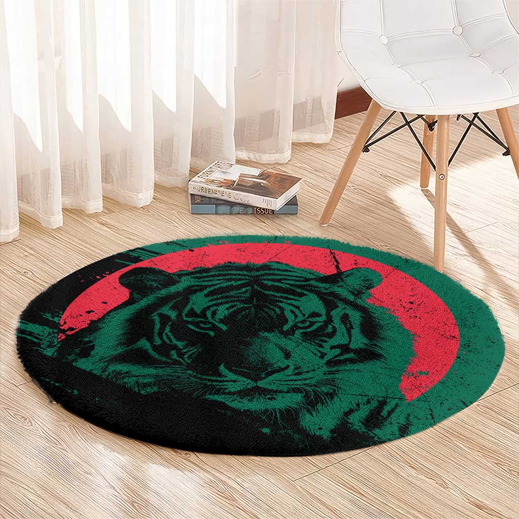 Bangladesh Bengal Tiger Round Carpet with National Flag and Emblem Design