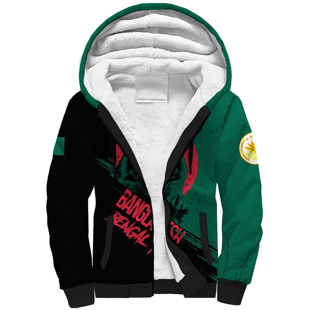 Bangladesh Bengal Tiger Sherpa Hoodie with National Flag and Emblem Design