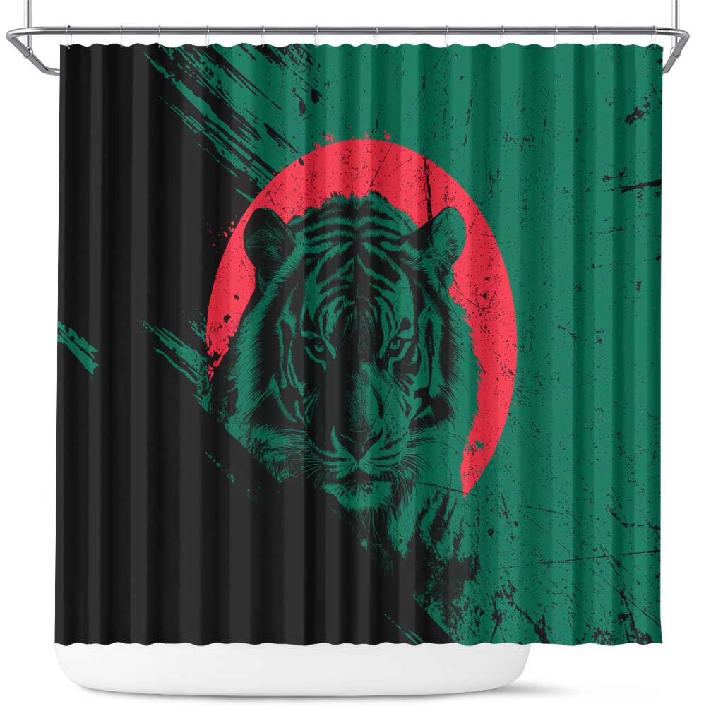 Bangladesh Bengal Tiger Shower Curtain with National Flag and Emblem Design