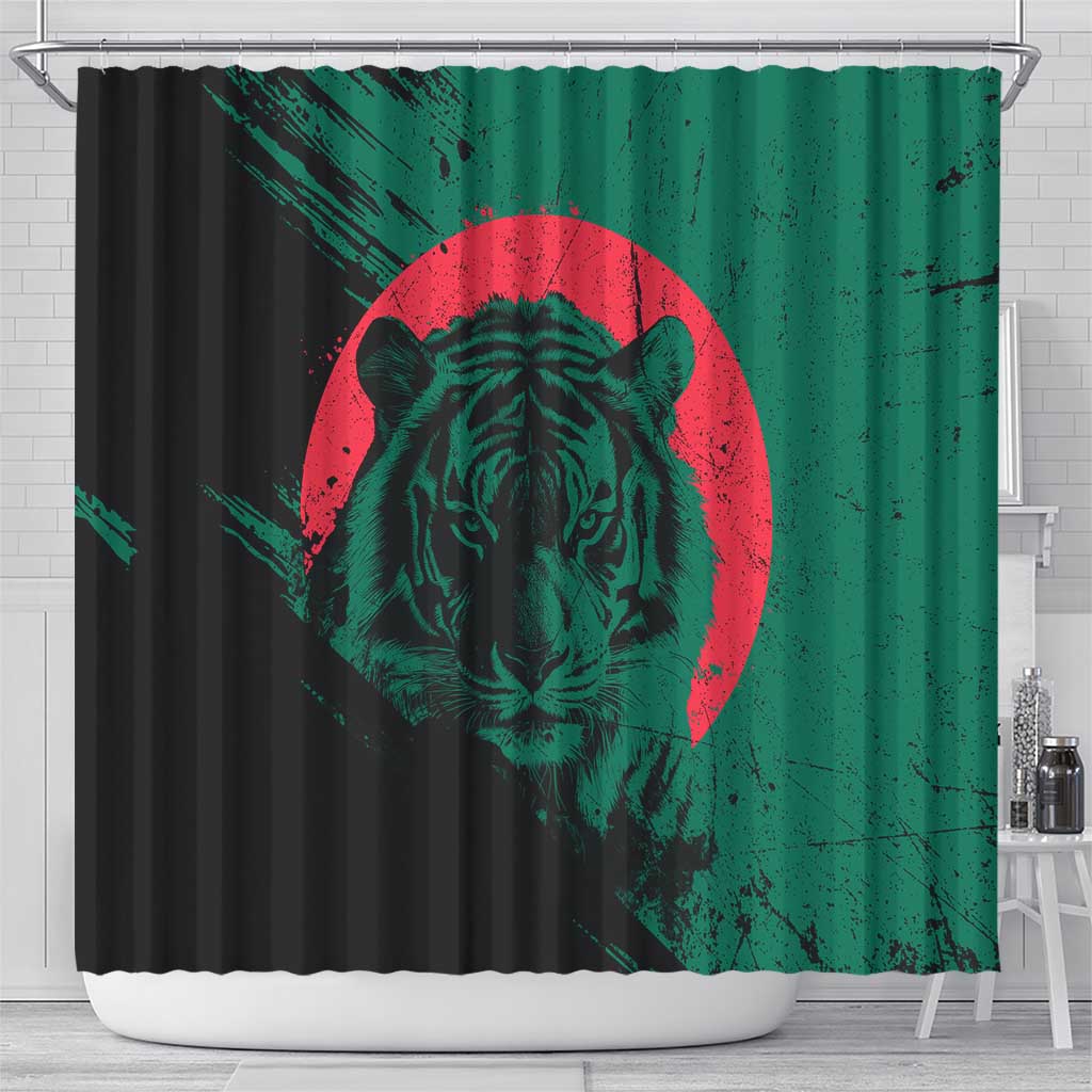 Bangladesh Bengal Tiger Shower Curtain with National Flag and Emblem Design